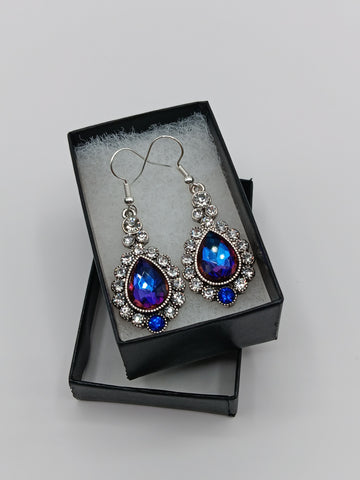 Blue & Purple Rhinestone Teardrop Earrings