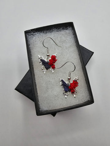 Dark Blue & Red Butterfly Earrings