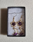 Gold Colored Star w/Amethyst Earrings